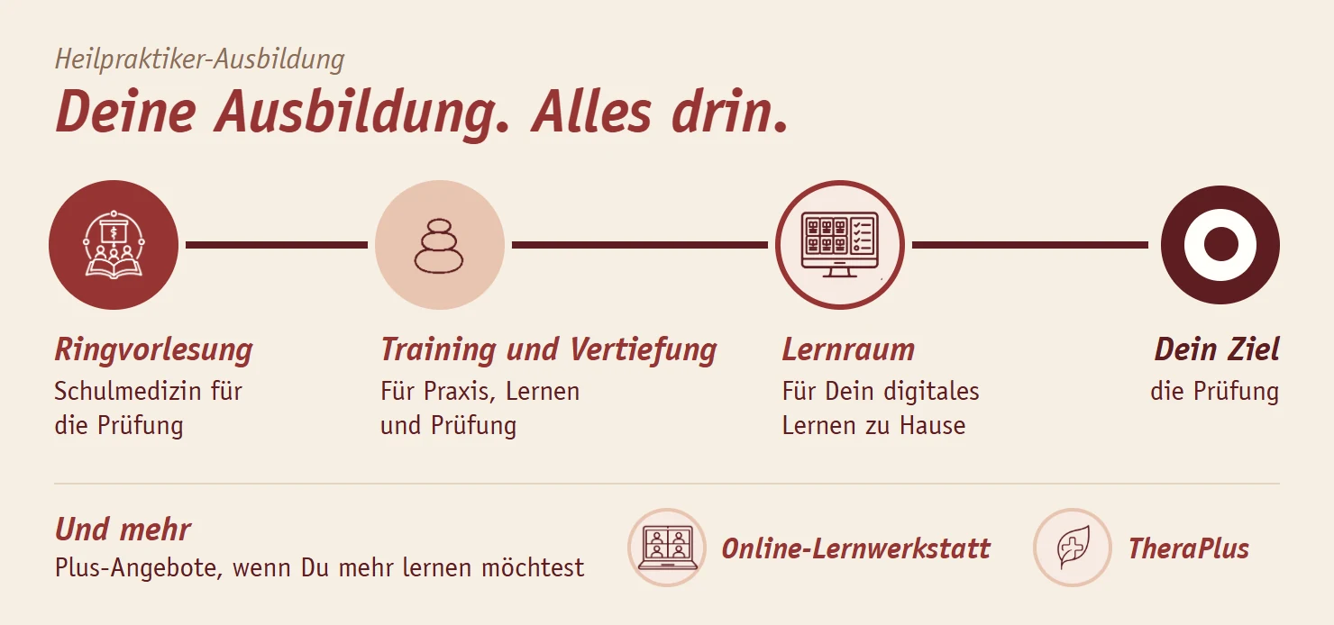 Deine Ausbildung. Alles drin. Deine Ausbildung. Alles drin.: Ringvorlesung (Schulmedizin für die Prüfung), Training und Vertiefung (für Praxis, Lernen und Prüfung), Lernraum (für Dein digitales Lernen zu Hause), Dein Ziel: die Prüfung. Und mehr: Online-Lernwerkstatt und TheraPlus.